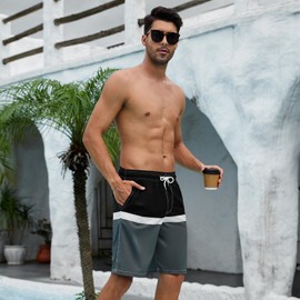 Arcweg Mens Swim Trunks with Compression Liner 9” Men Beach Board 2 in 1 Bathing Suit with Zipper Pockets, Quick Dry Black Gray