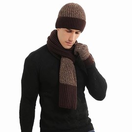 Hilmocho Men Hat Scarf and Gloves Set Winter Warm Knitted Beanie Hat Long Scarf Neck Warmer Touch Screen Gloves Gift Set