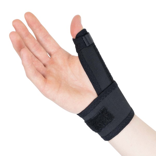 Actesso Elastic Thumb Splint Thumb Brace - for Thumb Pain and Injuries (Black, Left, One Size)