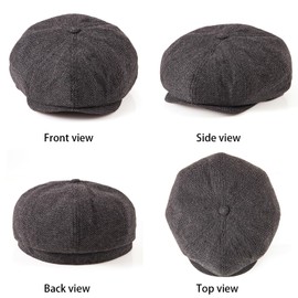 LADYBRO 8 Panel Newsboy Hats for Men Hats Cap Cabbie Hat Irish Cap Adjustable Wool Blend Tweed, Black, X-Large-XX-Large