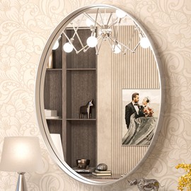 TokeShimi Oval Mirrors for Wall Decor 22x30 Inch with Non-Rusting Aluminum Alloy Brushed Silver Matte Framed Wall Mounted for Bathroom, Entryway, Living Room, Bedroom,Vanity or Horizontal
