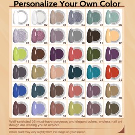 Lavender Violets 48 Pcs Acrylic Dip Powder Nail Kit Starter 36 Colors Dipping Powder Liquid Set Nude Morandi Glitter Manicure Tools French Nail File Stickers Cuticle Oil Recycling Tray Full Range B5X1