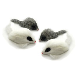 Real Rabbit Fur Long Hair Mouse Cat Toy - 4pk