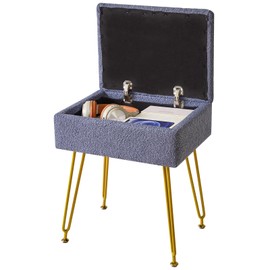 YMYNY Vanity Stool with Storage, Footstool, Square Teddy Fleece Makeup Vanity Chair, Ottoman Foot Rest with Soft Padded Seat for Bedroom Living Room Makeup Room 15.74"D ×11.81"W ×18.5"H Blue UHBD031BU