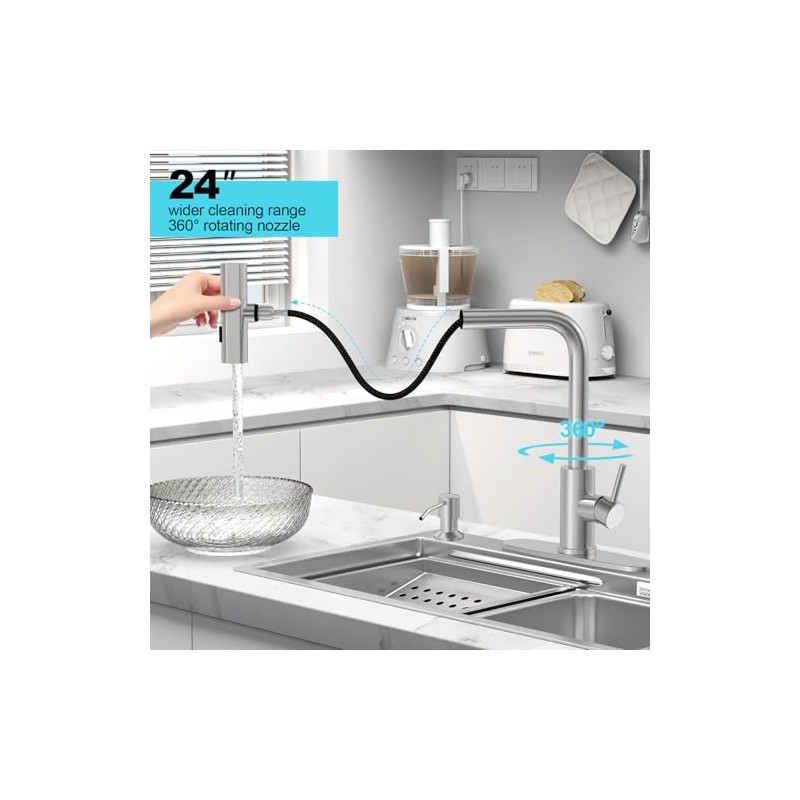 Brushed Nickel Kitchen Faucets with Pull Down Sprayer & Soap
