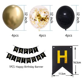 Balloons Birthday Decoration Set, Black Gold Birthday Decoration Happy Birthday Decoration Banner Party Decoration Birthday Set with Black Gold Balloons Confetti Balloons (GD)