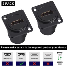 Poyiccot HMDI Panel Mount Connector, D Type 4K HDMI Female to Female Adapter, Bulkhead Extension Connector for Wall Box, Ground Box, 86 Panel, Black