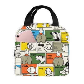 Miffy Lunch Bag, Cold Retention, Compact Lunch Bag with Zipper, Stylish Portable Thermal Lunch Bag, Cold Cooler Bag, Tote Eco Bag, Commuting to Work or School, Unisex Handbag, Bento Box, Thickness 5.1 x Width 8.7 x Height 7.9 inches (13 x 22 x 20 cm)