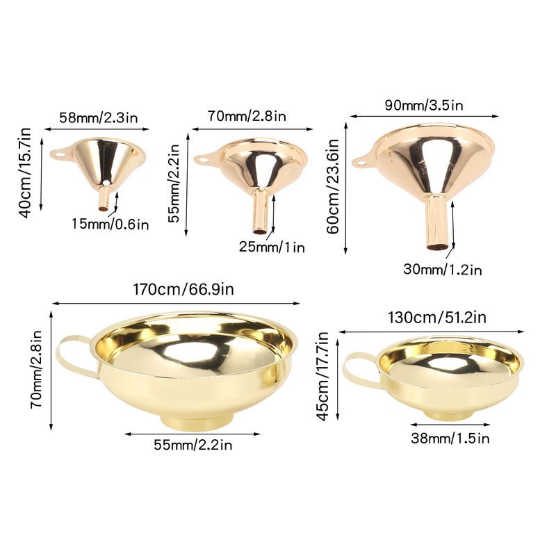 5 Pcs Funnel Set Stainless Steel Gold Plating Wide Mouth