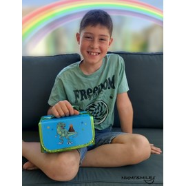 NUMI'SMILE Dinosaur Pencil Case with Fruit Scented Markers Art Set, Dinosaur Gifts for Boys Ages 3 4 5 6 7 8 9 Years and Up, Dinosaur Toys, Dino Coloring Art Supplies, Birthday Boy Present & Kids