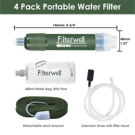 Personal Water Filter Equipment, 3000L Water Filter Straws for Outdoor Survival, Protable Mini Water Filtration System,Emergency Water Purifier for Camping Hiking and Traveling (Amy Green)