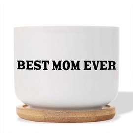 DecStic Best Mom Ever Planter Ceramic Bible Verse Round Flower Pot with Drainage Holes and Bamboo Tray Pot for Home Office Desk Garden