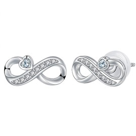 Hifeeled Women's Earrings 925 Sterling Silver Stud Earrings for Women Original Jewellery Gift Mother Wife Girlfriend, Silver, Cubic Zirconia