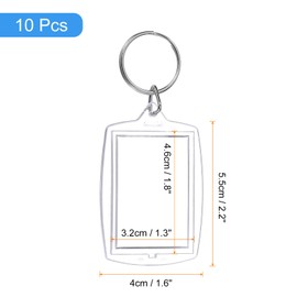 sourcing map 10 Pcs Photo Frame Keyring, Acrylic Picture Keychains Clear Photo Insert Keychain 1.6 x 2.2 Inch Rectangular Arc Blank Photo Keychains for Photo Display Supplies, Transparent