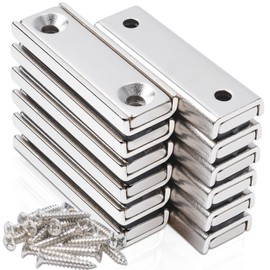 swihorab Pack of 12 Neodymium Magnets, Extra Strong, 40 x 13.5 x 5 mm, Rectangular Magnets Silver with Hole, Screwable Magnets for Kitchen Utensils, Woodworking, Workshop, Office