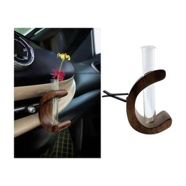 KHGUZ Car Air Vent Flower Vase Clip, Mini Cute Vehicle Air Outlet Vase Wooden Stand Plant Holder with Glass Tube, Removable Automotive Interior Vent Decorative Accessories, Universal Fit