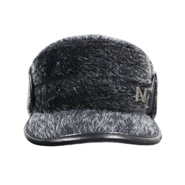 crazy bean Men's Winter Cap with Ear Flaps, Warm Aviator Hat with Peak, Baseball Cap, Flat Cap, Men's Black Faux Fur Hat, Leather, Dark grey fluffy
