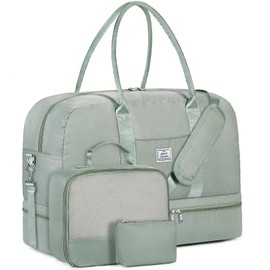 Weekender Bags for Women, Large Overnight Bag Canvas Travel Duffel Bag Carry On Tote with Shoe Compartment 21" 3Pcs Set