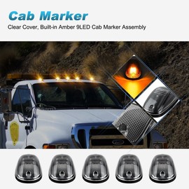Partsam LED Cab Marker Roof Running Lights 5PCS Clear Lens 9LED Amber Top Lights Compatible with Dodge Ram 1500 2500 3500 4500 5500 2003-2018 SUV Truck Pickup RV