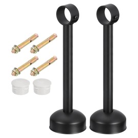 sourcing map 2 Set Ceiling Mount Curtain Rod Bracket, Fit 32mm/1.26" Pipe Length 250mm/9.84" Stainless Steel Curtain Rod Hooks Hangers for Walls Wardrobe Pipe Curtain Pipe, Black