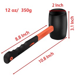 12 oz Rubber Mallet Hammer with Shock-absorbing Fibre Handle Soft Blow Tasks without Damage Double-Faced Soft Mallet for Camping, Flooring, Tent Stakes, Woodworking (12 oz)
