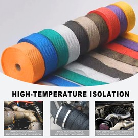 Eyaeyao Exhaust Wrap, Heat Wrap for Exhaust Pipes, Header Wrap,Exhaust Heat Wrap Roll For Motorcycle Fiberglass Heat Shield Tape With 10 Pcs Stainless Ties | Universal (Red, 2" x 16.4')