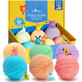 Poke Monster Bath Bombs for Kids with Surprise Inside (6 Pack) - Large Bubble Bath Bomb for Boys & Girls - Fruity Scent, Skin-Safe, USA Made, Children and Boys Valentines Gift by Two Sisters