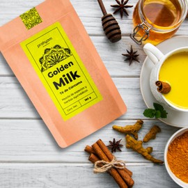 Curcuma Dorada en Polvo con Pimienta Negra, Canela, Jengibre y Adaptogenos - Sabor Te Chai Latte - Para Dormir, Pre Workout o Entreno - Sin Leche - 180 g de Turmeric Curcumin - PRAHYAM AYURTHECARY