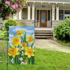 Louise Maelys Welcome Spring Summer Garden Flag 12x18 Double Sided Vertical, Burlap Small Daffodil Floral Flower Garden Yard House Flags Outside Outdoor House Hello Spring Decoration (ONLY FLAG)