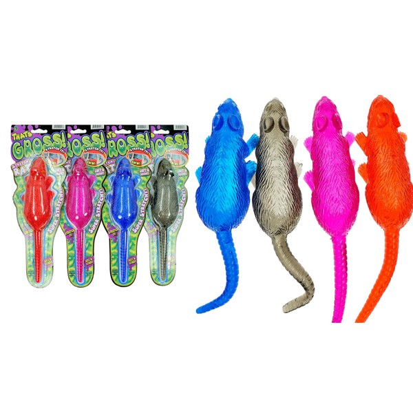JA-RU Sticky Stretchy Rubber Rat Toys (4 Rats) Squishy Sticky Fidget Toys for Kids. Funny Halloween Pranks, Joke, & Gag Gift. Animal Party Favors Stocking Stuffers Pinata Fillers Easter Egg. 053-4p