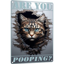 TopPacific Funny Metal Sign Cat 3D Are you pooping Vintage Wall Art Decoration Living Home Decor Room Bathroom Humorous Kitchen Decor Man Cave Decor 8x12 inches(4176)