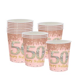 16Pcs 50th Birthday Rose Gold Paper Cups Party Decor,50th Rose Gold Women Birthday Disposable Party Paper Cups,Happy 50th Birthday Tableware Decorations for Her,Women,50th Birthday Gifts Party Supplie
