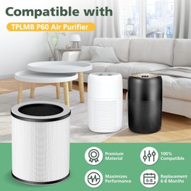 P60 Replacement Filters for TPLMB P60 Air Purifier, Also for Vhoiu KJ50 Air Purifier, 3-in-1 Nylon Pre-Filter & H13 Grade True HEPA Filter & High-Efficiency Activated Carbon Filter, 4 Pack