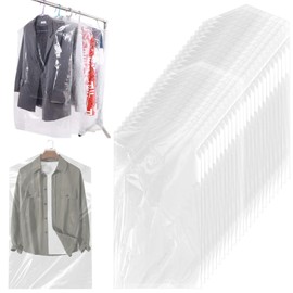 Pack of 30 Garment Covers, 90 x 60 cm Clothes Protective Cover, Transparent Plastic Garment Cover, Garment Bag, Hanging Clothes Protective Cover, Clothes Protective Cover for Dresses, Shirts