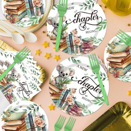 Storybook Baby Shower Decorations - 96 PCS Storybook Plates Napkins Forks A New Chapter Begins Library Reading Book Club Party Decorations Book Themed Tableware Set Serves 24