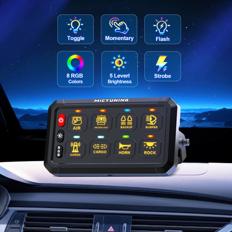 MICTUNING RGB 8 Gang Switch Panel ON/OFF LED Light Bar