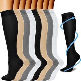 Calcetines de Compresión para Mujeres y Hombres, 8 Pares Rodilla Alta Calcetines, Ideal Calcetines para Medias Compresión para Correr, Vuelo, Viajes, Enfermeras(15-20 mmHg) (S/M, Mezcla)
