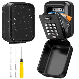 Faneam Key Safe with Number Code, Outdoor Key Box for Wall Mounting with 12 Digit Numbers, Key Cabinet, Waterproof Key Safe, Large Capacity for House Keys, Garages, Office (Black)