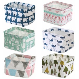 Abgream - Juego de 6 pequeños contenedores de algodón y lino con asa para decoración del hogar o almacenamiento de juguetes, llaves, artículos de sol, pequeñas manualidades. (Estilo B)