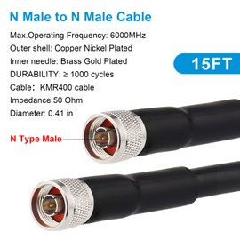 XRDS -RF 15 ft KMR400 Low Loss Coax Cable, 50 Ohm Coax Extension Cable N Male to N Male Connector Coaxial Cables for 3G/4G/5G/LTE/GPS/WiFi/RF/Ham/Radio to Antenna (Not for TV)