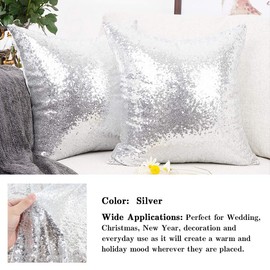 ShinyBeauty Lumbar Throw Pillow Case 12''X12''-Silver Sequin Throw Pillow, Glitter Sofa Pillow Cover, Sparkly Pillow Case, Designer Pillow Cover,Sequined Pillow Cover Small Decorative Pillow Case