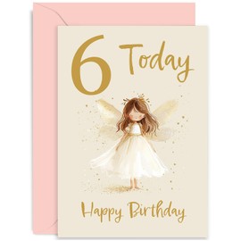 6th Birthday Card for Girl - Daughter Birthday Card Age Six - Milestone Baby Greeting Cards 6 Year Old - Cute Fairy Girl Girl Birthday Card for Kids - Magical Whimsical Fairy Sixth Bday