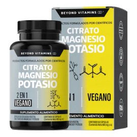 Citrato de Magnesio + Citrato Potasio | Platano en Polvo, Curcuma (curcumina) y Arroz | Magnesio Complex Vegano | Citrate Magnesium + Potassium Citrate - Vitaminas Mujer / Hombre - 60 cápsulas