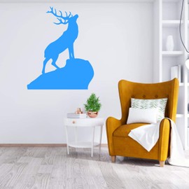 Fishing Hunting Style Sticker-Wild Forest Deer Horns Animal-Wall Decal Sticker-Hunting House-Man Cave Club Room Wall Decor-BxSxK00-13-06-45x56 in
