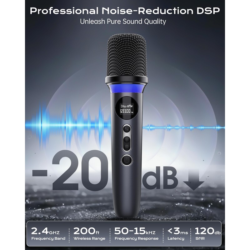 Wireless Microphone, One-Touch Mute & Dynamic RGB Lighting, Professional-Grade Dual