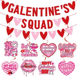 Galentine’s Squad Banner with Hanging Swirls, Funny Girl Lady Galentines Day Decorations, Happy Galentines Day Banner, Galentine’s Day Party Decorations, HGB Happy Valentines Day Party Decorations