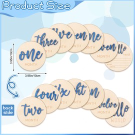 7 PCS Baby Monthly Milestone Wooden Signs 3D Girl Baby 1-12 Months Announcement Card Sign Wood Markers Disc Block Baby Keepsake Double Sided Engraved Keepsake Photo Prop (Dark Blue)