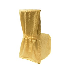 Decor Essentials DAMASK DINING CHAIR COVERS WITH PLEATS RJ03 5 COLOURS LIVING ROOM DINING CHAIR CHRISTMAS DINNER (GOLD)