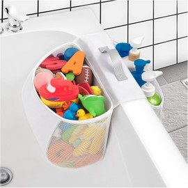 JiaoZoum 2 Compartments Bath Toy Organizer, Easy Access for Children, Wide Opening Bath Toy Holder for Drying Toys and Storage, Mesh Shower Toy Holder and Bath Tub Toy Storage Organizer for Tub.