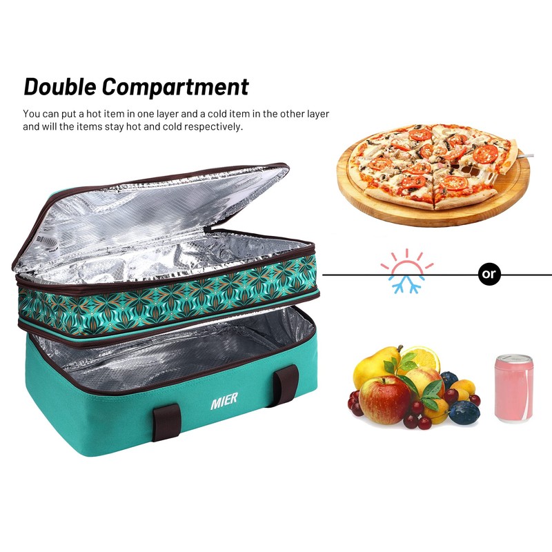 MIER Insulated Double Casserole Carrier Bag Thermal Lunch Tote for
